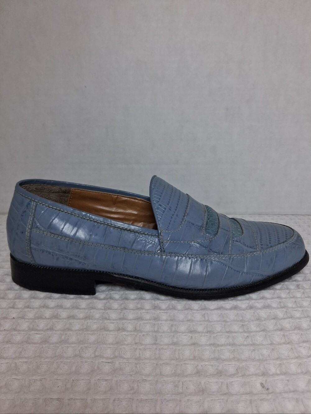 Stacy Adams Men's Croc Embossed Leather & Snakeskin Loafer Size 8 Dusty Blue